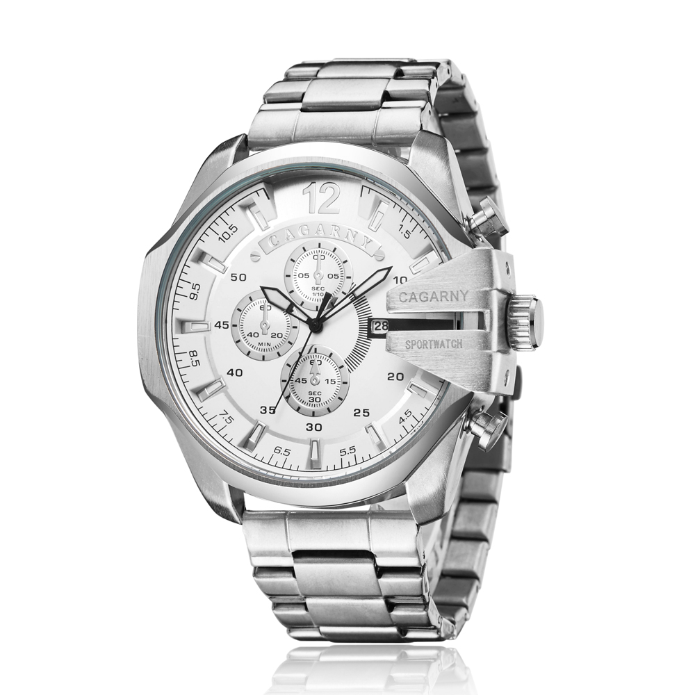 Men'S Accessories Luxury Brands - Cagarny แบรนด์หรูกันน้ํากีฬาทหารนาฬิกาผู้ชาย Silver Steel QUARTZ Analog