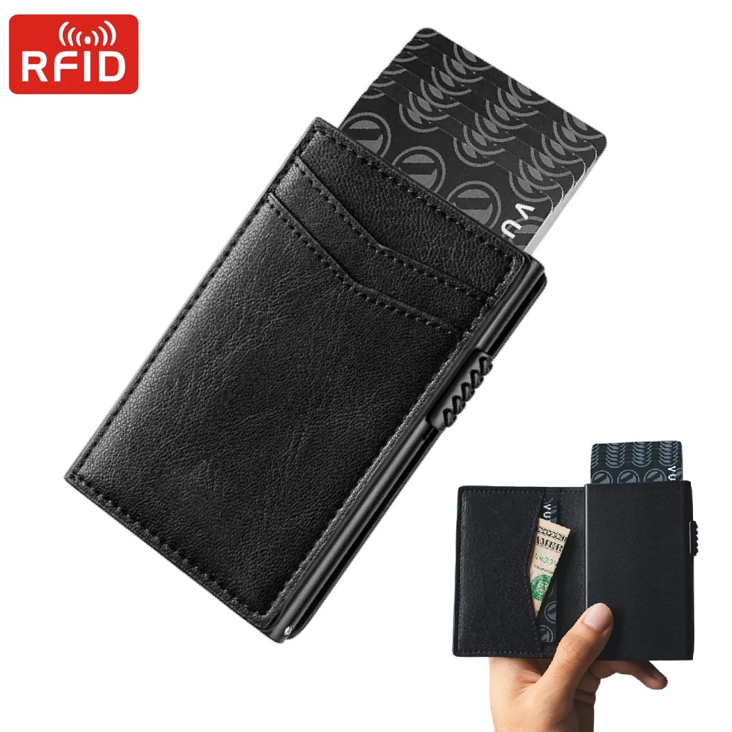Card Case Minimalist - กระเป๋าสตางค์ผู้ชายแบบมินิมอล หรูหรา ใส่บัตรเครดิต พร้อมช่องใส่เหรียญ แบบป๊อปอัพ ป้องกัน