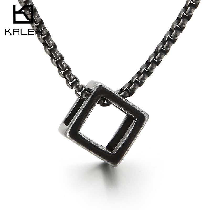 Men Accessories Rule - Kalen สามมิติสร้อยคอจี้สแควร์ผู้ชายกฎแฟชั่นเครื่องประดับสแตนเลสโลหะสีดําอุปกรณ์เสริมของขวัญ