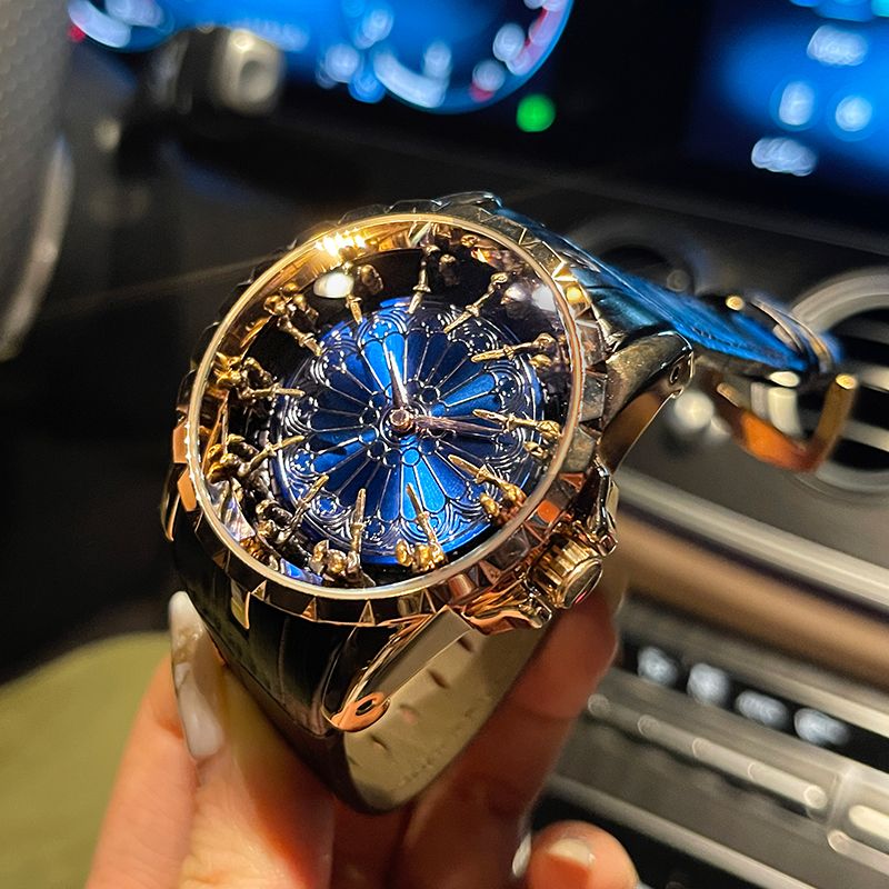 Men'S Accessories Luxury Brands - นาฬิกาผู้ชายสุดหรูและสง่างาม, นาฬิกาสิบสองอัศวินแห่งโต๊ะกลม, นาฬิกาแนวคิด Wormhole แบบไม่ใช้กลไกสำหรับผู้ชาย, นาฬิกาผู้ชายแบรนด์เฉพาะกลุ่ม,