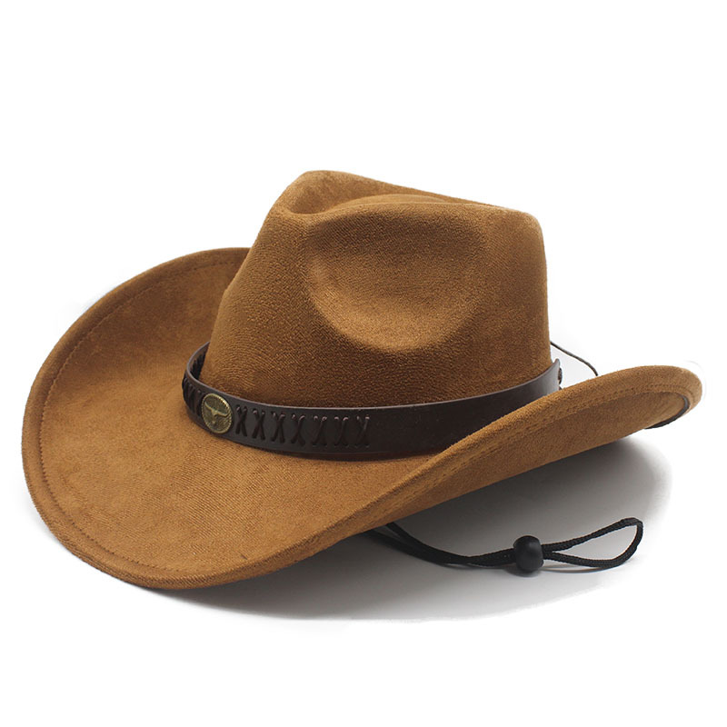 Men'S Accessories Go Outdoors - หมวกเฟโดราปีกม้วนตกแต่งด้วยเข็มขัดหนังวัวสไตล์ใหม่ สำหรับผู้ชายและผู้หญิง หมวกแจ๊สหนังกลับสำหรับกิจกรรมกลางแจ้ง