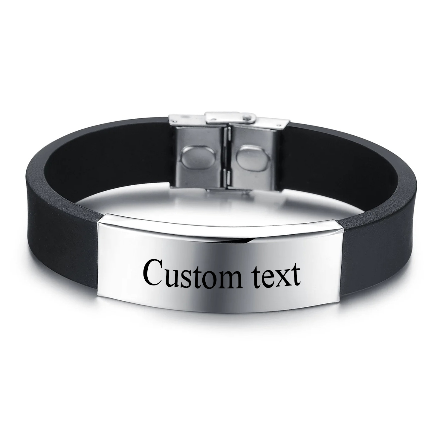 Men'S Accessories Luxury Brands - PUNK CUSTOM โลโก้ชื่อสร้อยข้อมือซิลิโคนผู้ชายกว้าง 14 มม.แฟชั่นสีดําแกะสลักข้อความเพื่อนแบรนด์หรู