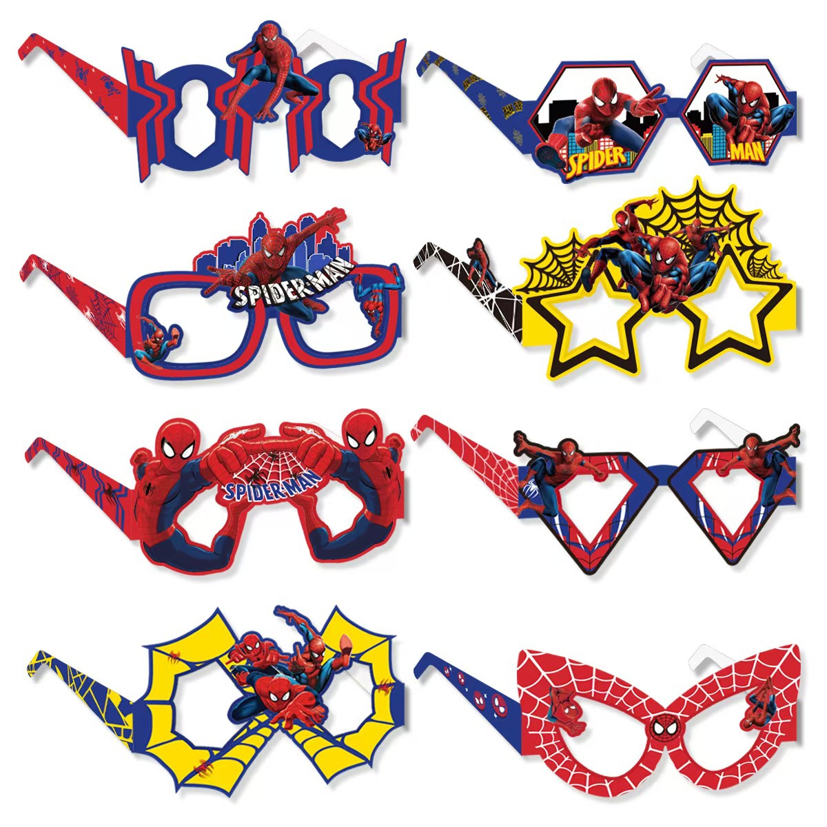 Men Accessories For Birthday Gift - แว่นตากระดาษลายสไปเดอร์แมน 8 ชิ้น เป็นมิตรกับสิ่งแวดล้อม สำหรับคอสเพลย์ซูเปอร์ฮีโร่ ถ่ายรูปตลกๆ