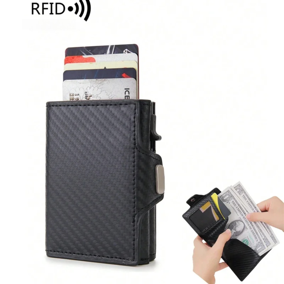 Coin Holder Men - กระเป๋าสตางค์ป้องกัน RFID แบบป๊อปอัพสำหรับผู้ชาย, ที่ใส่บัตรเครดิตแบบป๊อปอัพอัตโนมัติพร้อมช่องใส่เหรียญแบบซิป, กระเป๋าสตางค์แบบพับสองตอนสำหรับพกพาในชีวิตประจำวัน