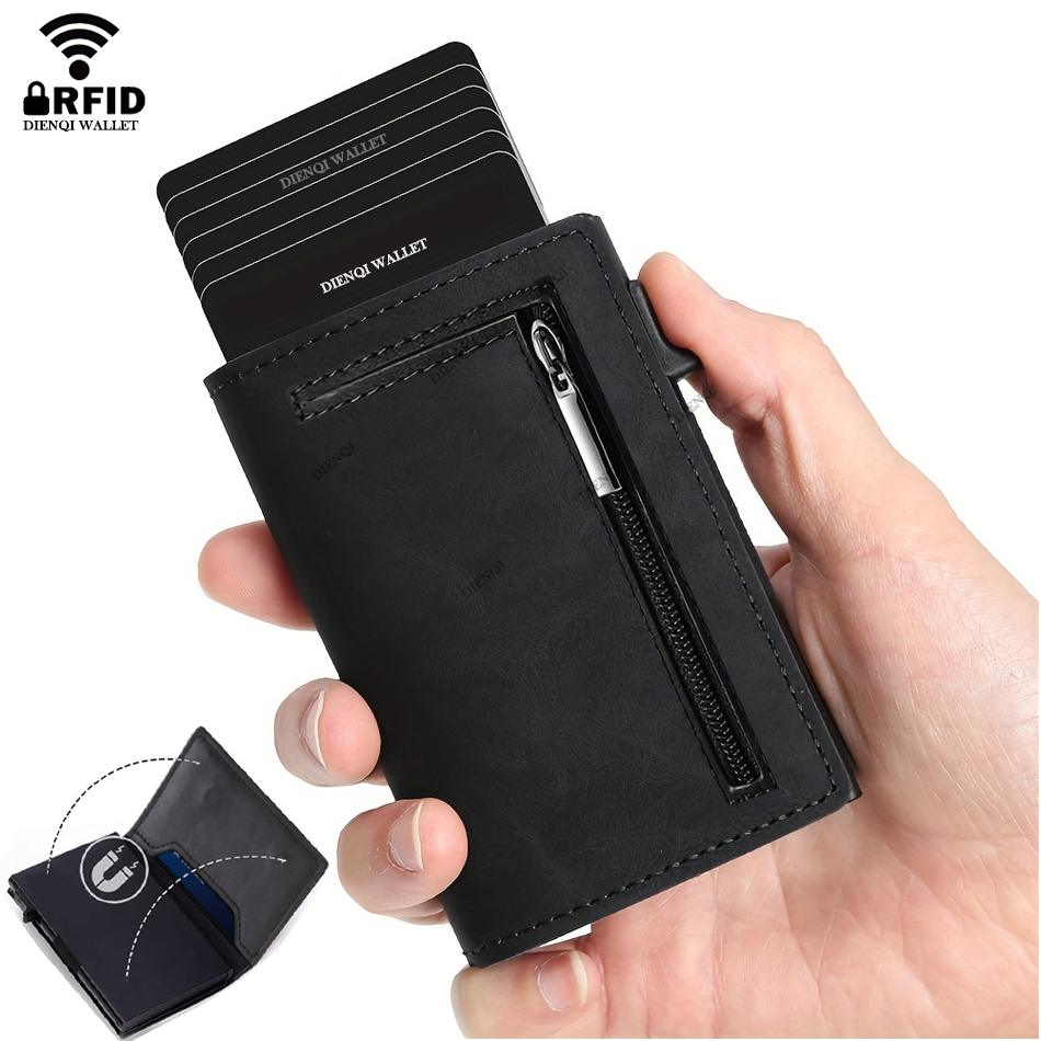 Card Case Minimalist - กระเป๋าสตางค์ใส่บัตรเครดิต RFID แบรนด์หรูสำหรับผู้ชาย กระเป๋าใส่บัตรธุรกิจ วัสดุโลหะ คาร์บอนไฟเบอร์
