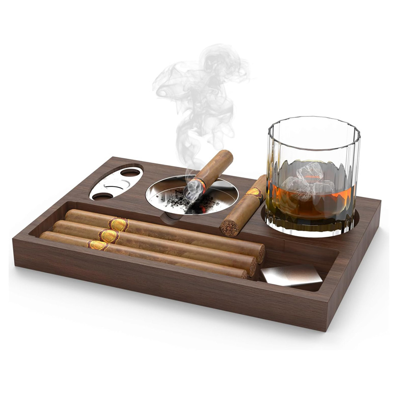 Men'S Accessories Tray - ของขวัญที่ใส่ซิการ์7ช่องสำหรับผู้ชายที่เขี่ยบุหรี่พร้อมที่ตัดซิการ์อุปกรณ์เสริมแก้ววิสกี้แบบถอดออกได้กลางแจ้ง