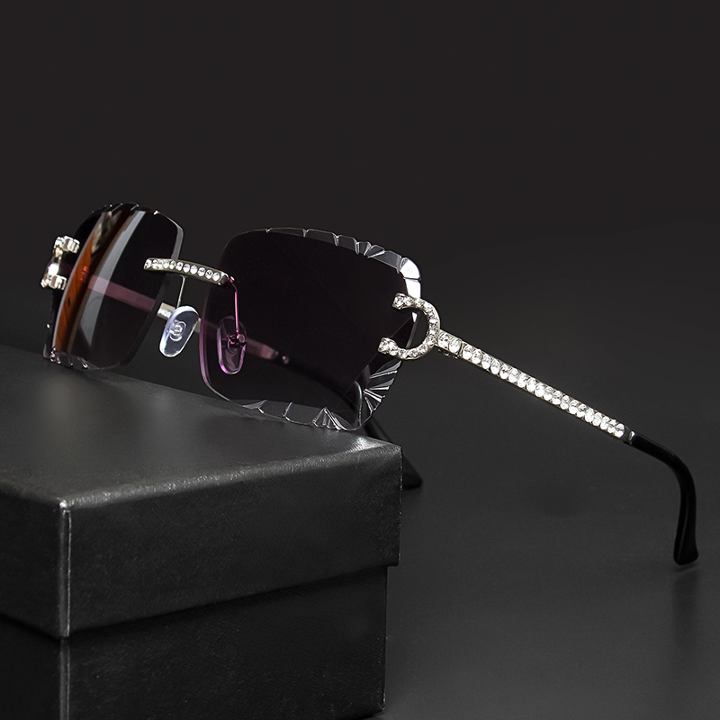 Men'S Accessories Glasses - แฟชั่นแว่นกันแดดทรงสี่เหลี่ยมไร้ขอบวินเทจเพชรออกแบบเลนส์ตัดแว่นกันแดดผู้ชายผู้หญิงกรอบโลหะหรูหรา UV400 แว่นตา