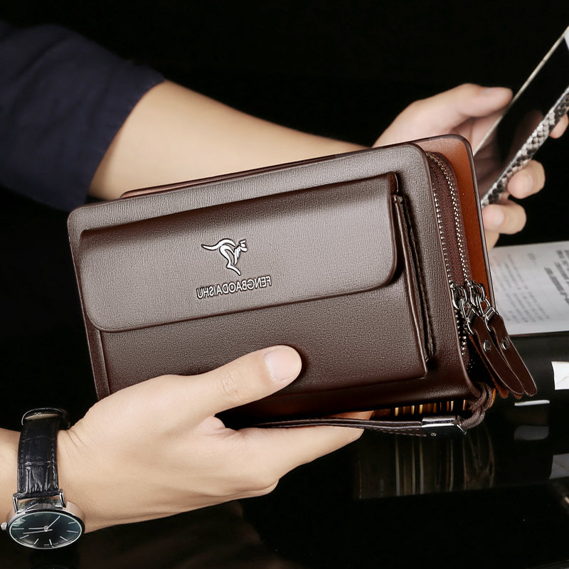 Coin Holder Men - กระเป๋าสตางค์ผู้ชายแฟชั่น แบรนด์ดัง ซิปใหญ่ สายคล้องมือ ใส่โทรศัพท์ กระเป๋าคลัทช์ผู้ชาย
