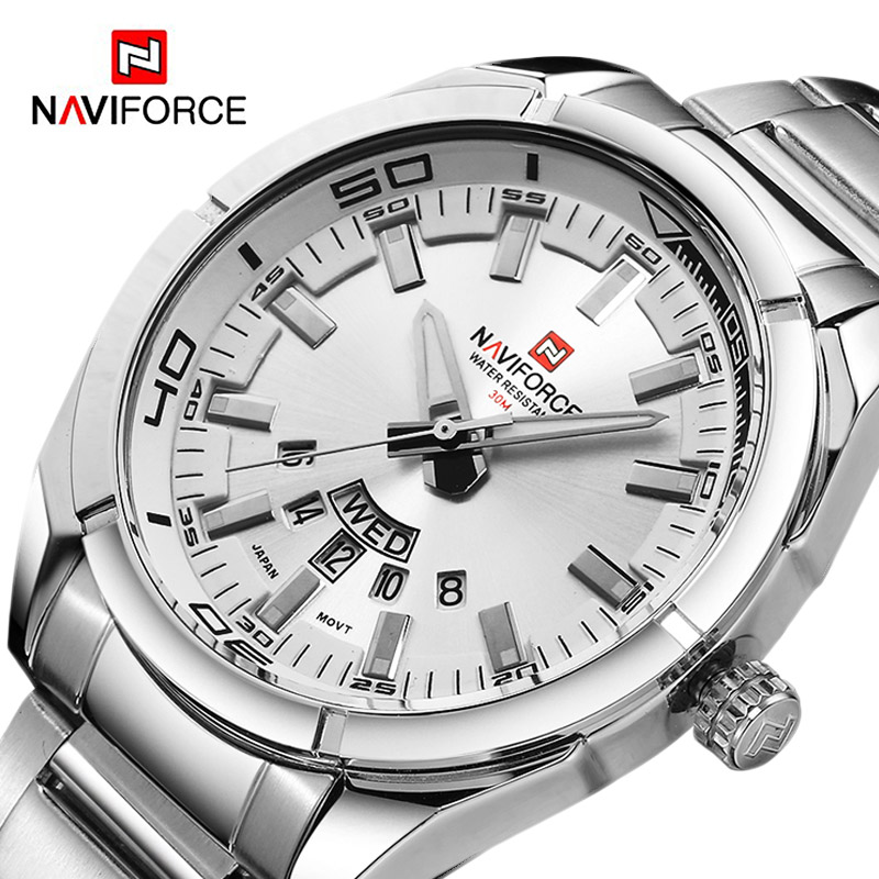 Men'S Accessories Luxury Brands - NAVIFORCE นาฬิกาข้อมือผู้ชายแบรนด์ดัง นาฬิกาควอตซ์กันน้ำ สายสแตนเลส ดีไซน์ลำลอง พร้อมฟังก์ชั่นวันที่