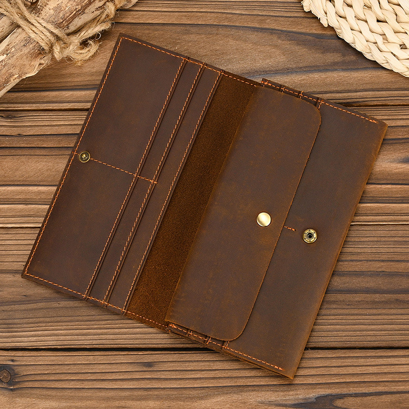 Coin Holder Men - กระเป๋าสตางค์หนังแท้ทรงยาวสำหรับผู้ชาย ใส่บัตรได้หลายใบ ใส่เหรียญได้ หนังวัวชั้นบนสุด กระเป๋าคลัทช์ ใส่โทรศัพท์มือถือได้