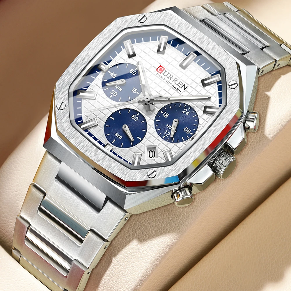 Men'S Accessories Luxury Brands - CURREN นาฬิกาข้อมือควอตซ์สำหรับผู้ชาย, นาฬิกากีฬาสุดหรูนาฬิกาข้อมือสำหรับผู้ชายนาฬิกาโครโนกราฟเหล็กเต็มรูปแบบกันน้ำนาฬิกาผู้ชาย relogio masculino