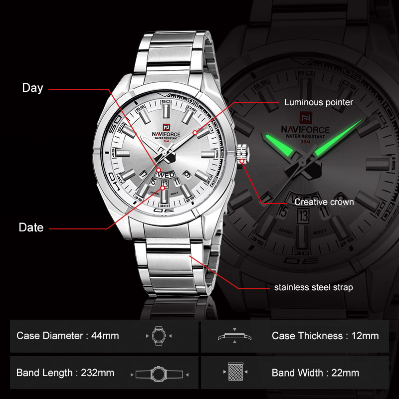 NAVIFORCE นาฬิกาข้อมือผู้ชายแบ - Men'S Accessories Luxury Brands บทวิจารณ์และราคา